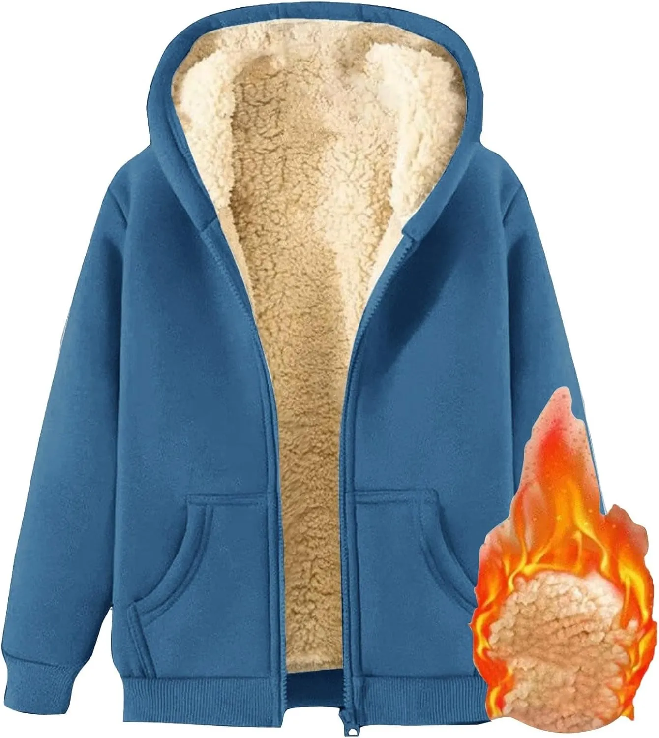 Womens Fleece Jacket Plus Size Fleece Lined Hoodie Winter Warm Sherpa Lined Sweatshirts Full Zip Up Jackets Coats