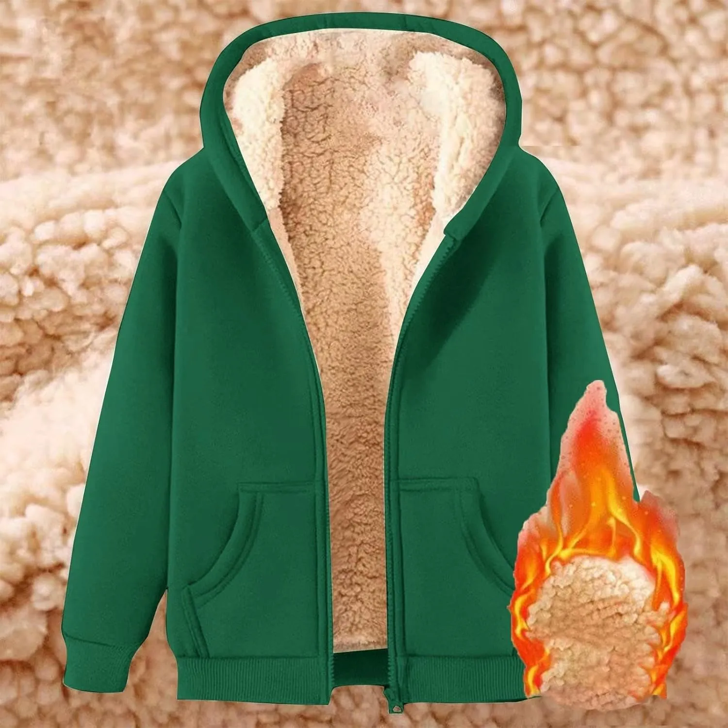 Womens Fleece Jacket Plus Size Fleece Lined Hoodie Winter Warm Sherpa Lined Sweatshirts Full Zip Up Jackets Coats