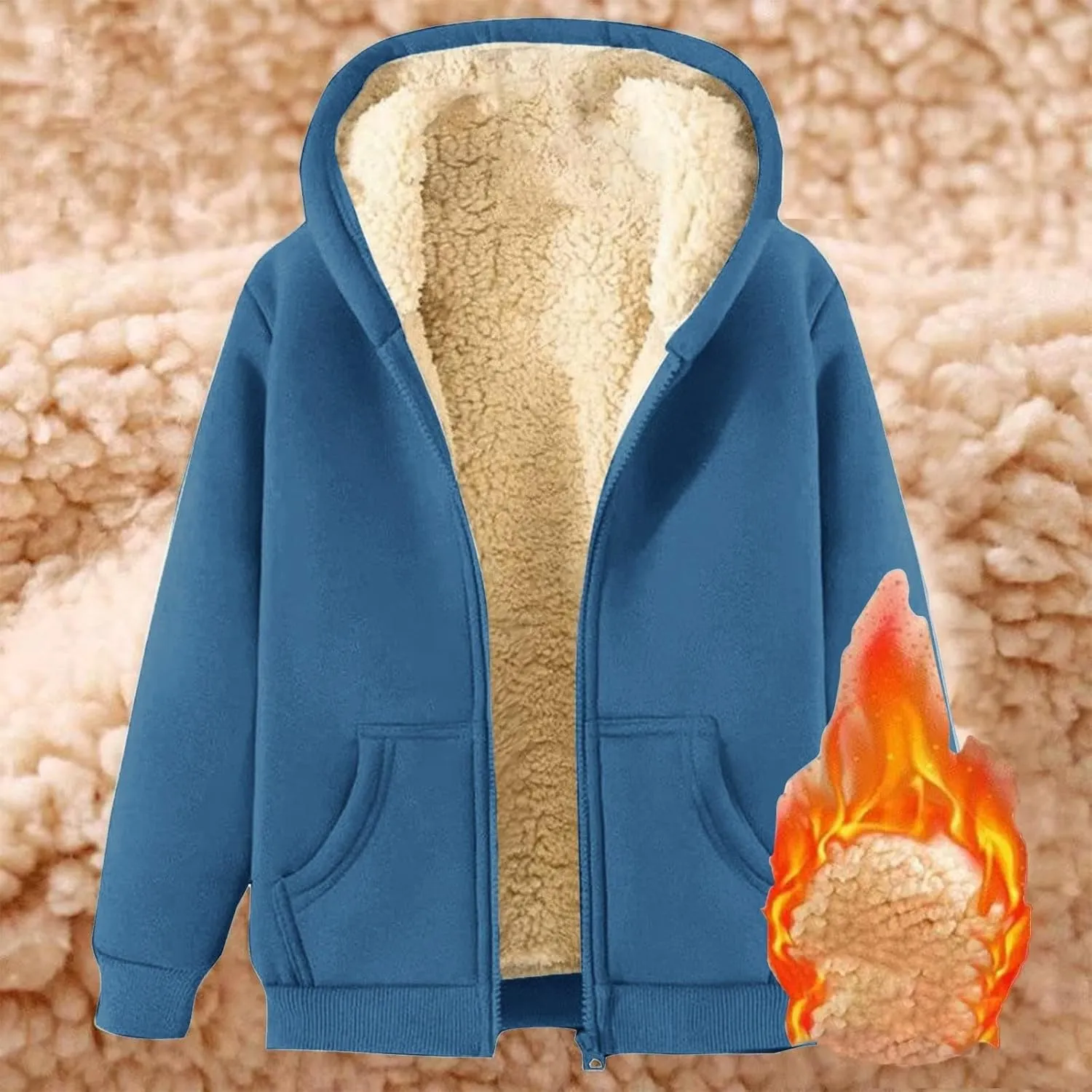 Womens Fleece Jacket Plus Size Fleece Lined Hoodie Winter Warm Sherpa Lined Sweatshirts Full Zip Up Jackets Coats