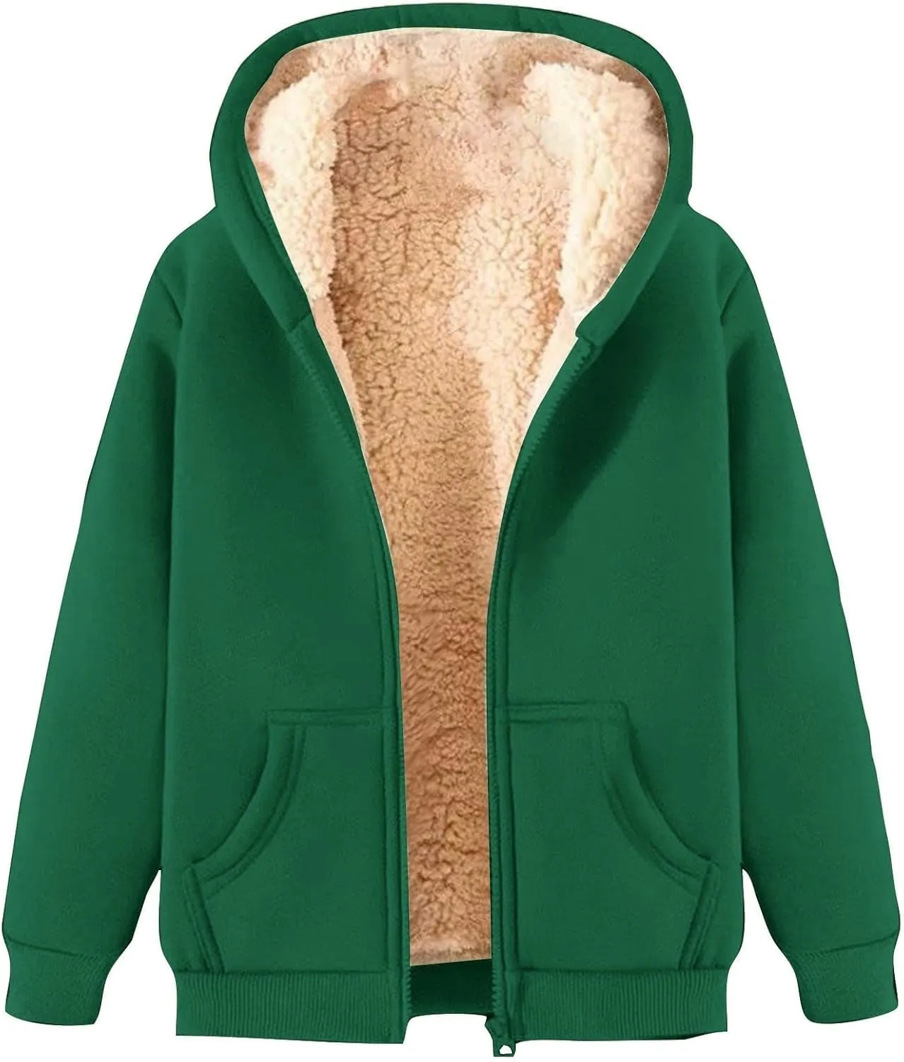 Womens Fleece Jacket Plus Size Fleece Lined Hoodie Winter Warm Sherpa Lined Sweatshirts Full Zip Up Jackets Coats