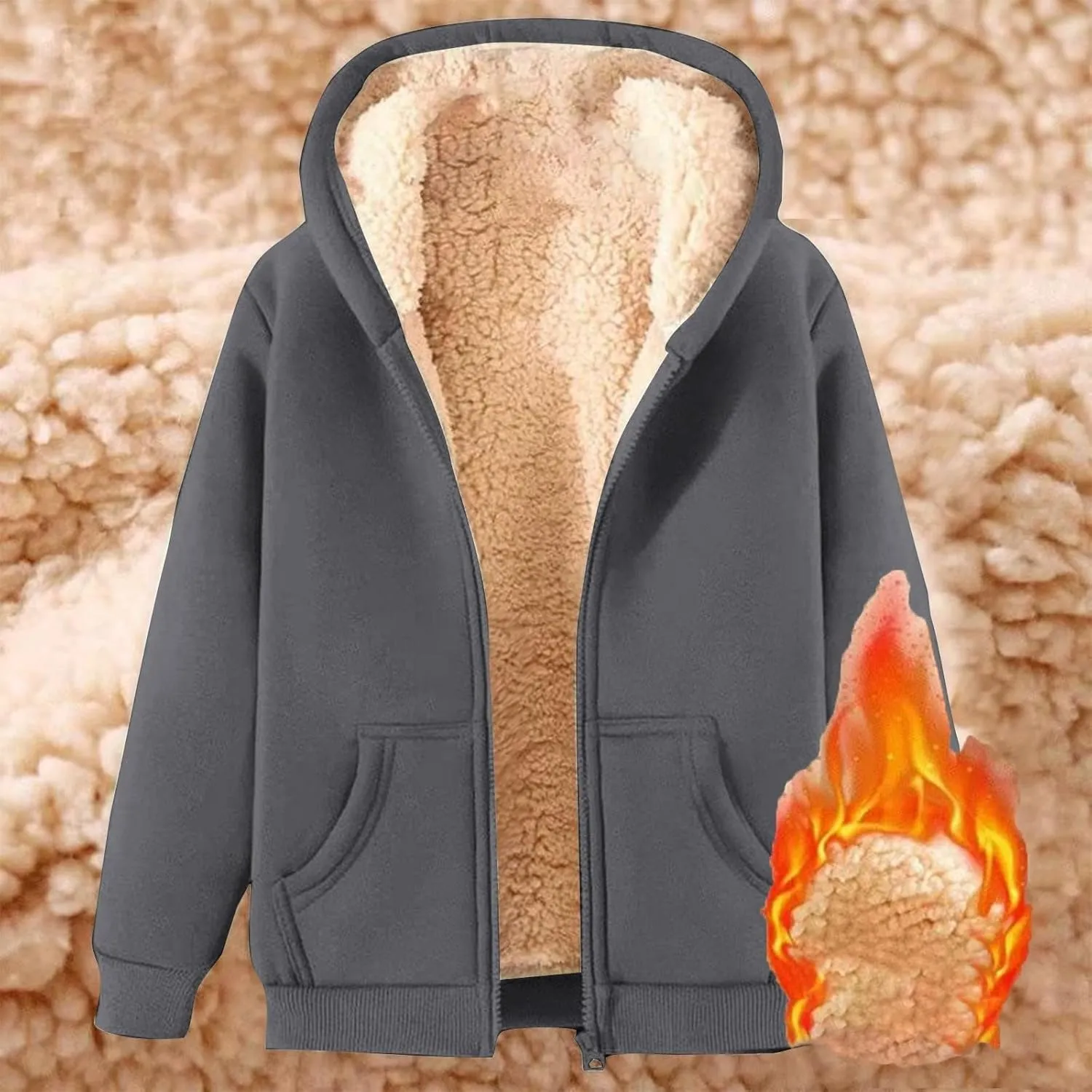 Womens Fleece Jacket Plus Size Fleece Lined Hoodie Winter Warm Sherpa Lined Sweatshirts Full Zip Up Jackets Coats