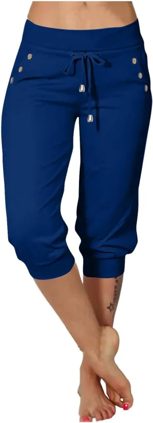 Womens Linen Legging Capri Pants 2025 Wide Leg Cropped Lounge Trousers Drawstring Elastic Waist Summer Beach Pant
