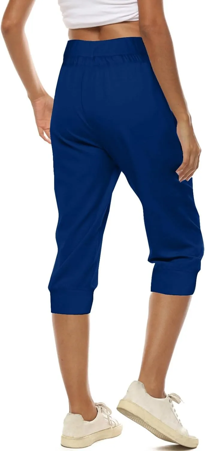 Womens Linen Legging Capri Pants 2025 Wide Leg Cropped Lounge Trousers Drawstring Elastic Waist Summer Beach Pant