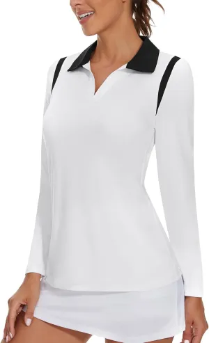 Womens Long Sleeve Golf Polo Shirts for Women V Neck Tennis Athletic Shirt UPF50  Quick Dry Moisture Wicking