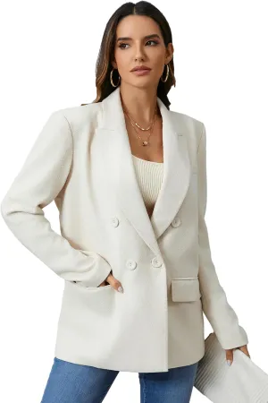 Women's Oversized Double-Breasted Suit Blazer Jacket Top Stitch Long Sleeve Casual Work Office Blazer with Pockets