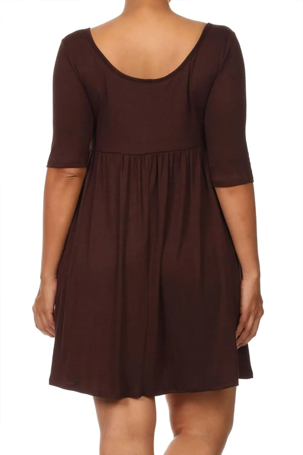 Women's Plus Size Scoop Neck 3/4 Sleeves A-Line Babydoll Midi Mini Dress Made in USA