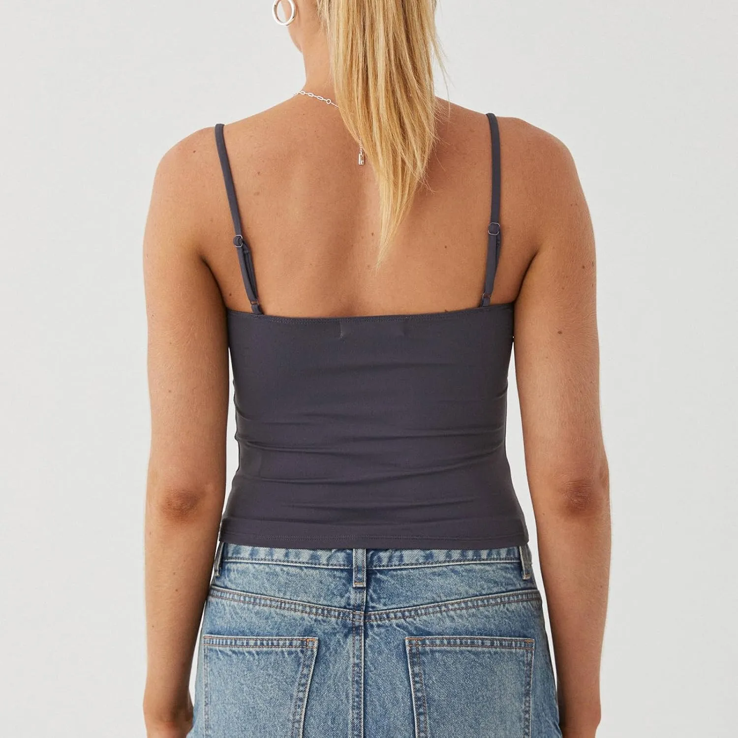 Women's Spaghetti Strap Tank Tops Sexy Sleeveless Backless Crop Camisole Summer Y2k Low Cut Solid Color Cami Vest