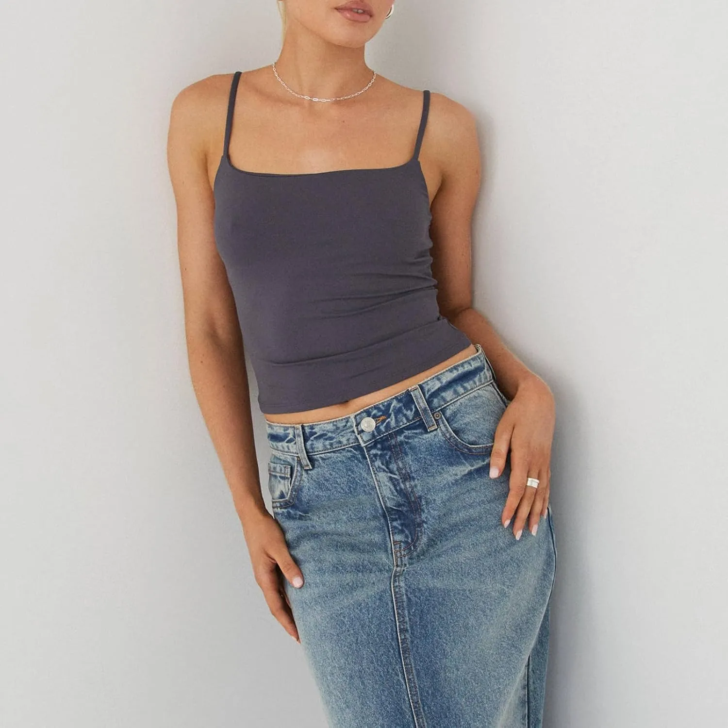 Women's Spaghetti Strap Tank Tops Sexy Sleeveless Backless Crop Camisole Summer Y2k Low Cut Solid Color Cami Vest