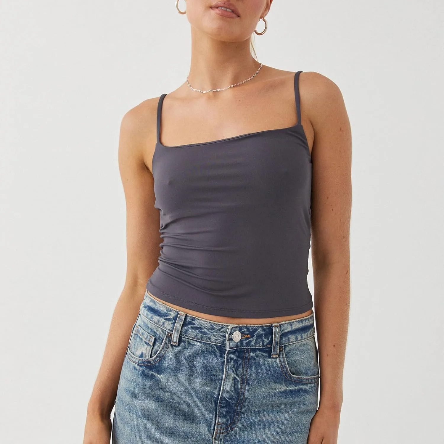 Women's Spaghetti Strap Tank Tops Sexy Sleeveless Backless Crop Camisole Summer Y2k Low Cut Solid Color Cami Vest
