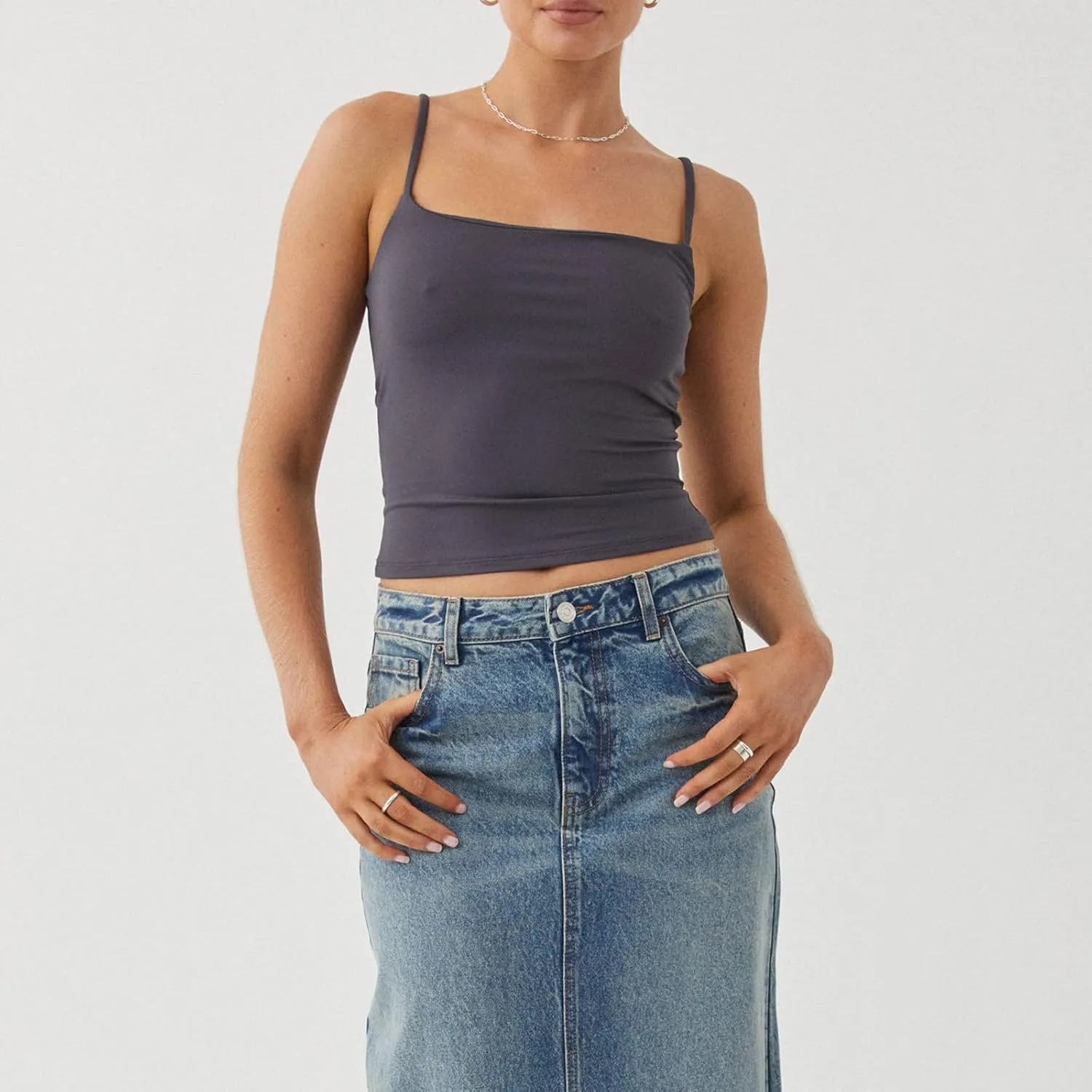 Women's Spaghetti Strap Tank Tops Sexy Sleeveless Backless Crop Camisole Summer Y2k Low Cut Solid Color Cami Vest