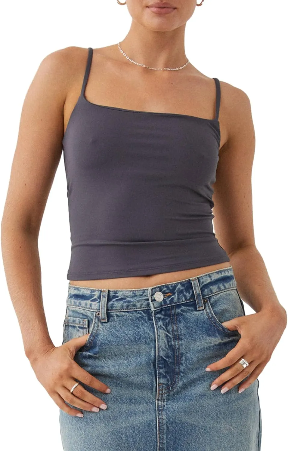 Women's Spaghetti Strap Tank Tops Sexy Sleeveless Backless Crop Camisole Summer Y2k Low Cut Solid Color Cami Vest