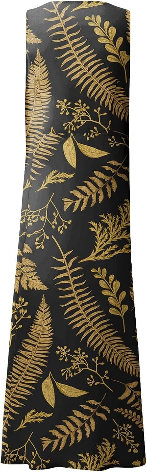 Womens Summer Dresses 2025 Sleeveless Scoop Neck Lightweight Loose Maxi Dress Casual A-Line Swing Long Sundress