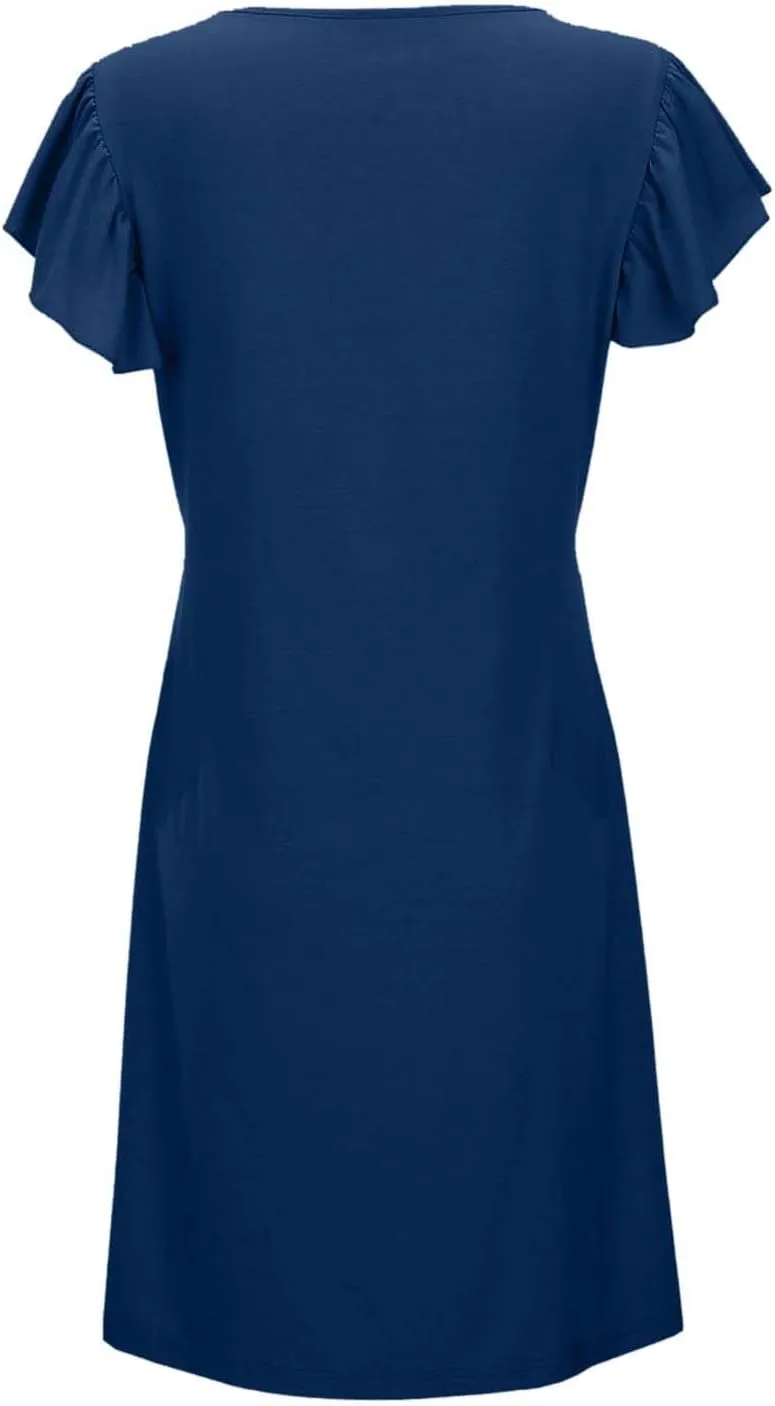 Women's Summer Dresses 2025 Vacation Dress Beach Casual Deep V Neck Loose Sundress Ruffle Sleeve Mini Dress