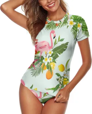Women's Sun Protection UPF 50  Short Sleeve Rash Guard Swim Shirt and Bottom