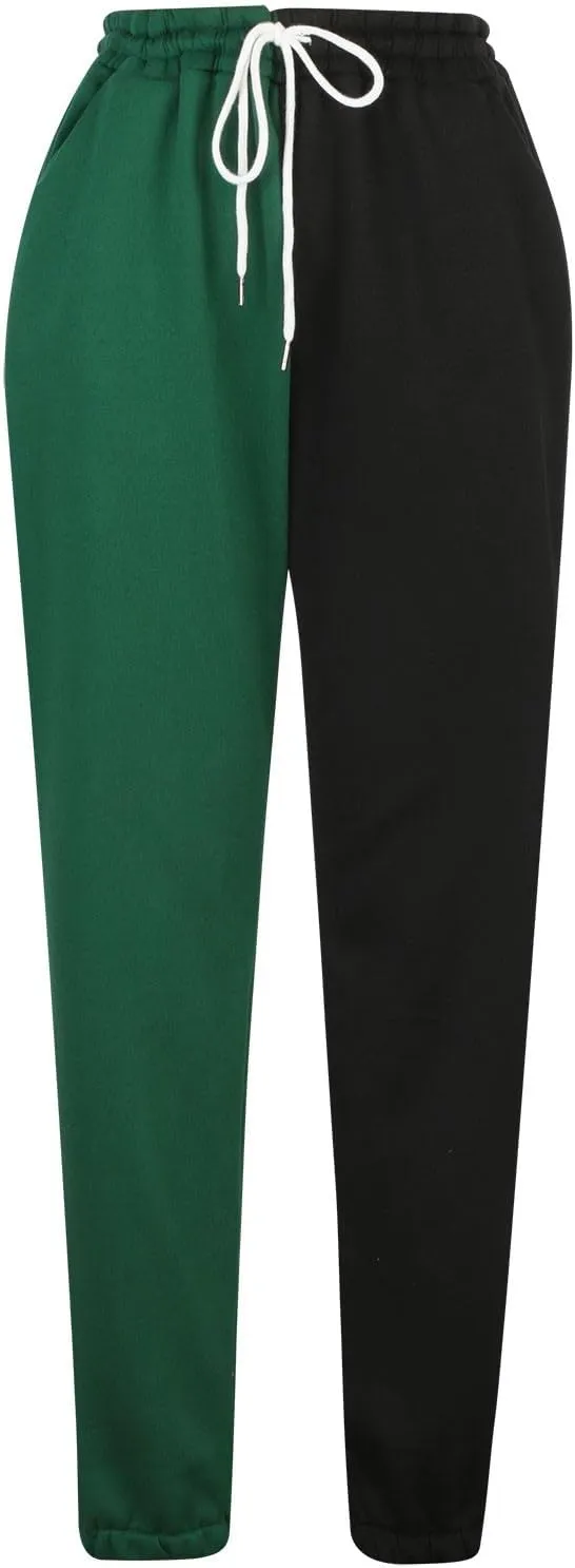 Women's Sweatpants Color Block Patchwork Trouser Elastic High Waist Joggers Baggy Pants with Multi-Pockets