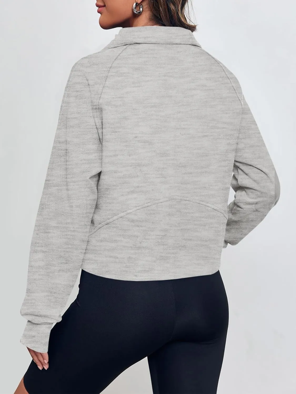 Women's Sweatshirts Fleece Lined Half Zipper Crop Pullover Tops Funnel Neck Long Sleeve Sweater Thumb Hole