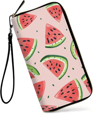 Womens Wallet, Large Capacity RFID Blocking PU Leather Wristlet Wallets for Women Ladies Men Credit Card Holder Zipper Wallet Phone Holder Clutch Travel Purse, Art Watermelon
