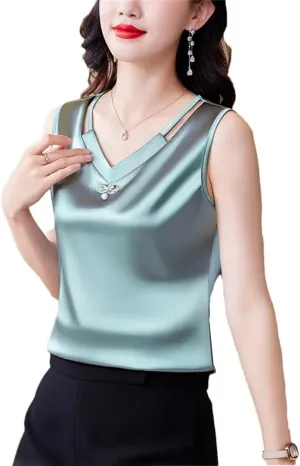 Wvapzxx M-4XL Women Tank Top Spring Summer 2024 Hollow Out Camisole V Neck Korean Casual Sleeveless Vest