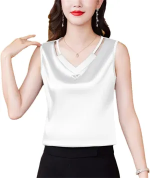 Wvapzxx M-4XL Women Tank Top Spring Summer 2024 Hollow Out Camisole V Neck Korean Casual Sleeveless Vest