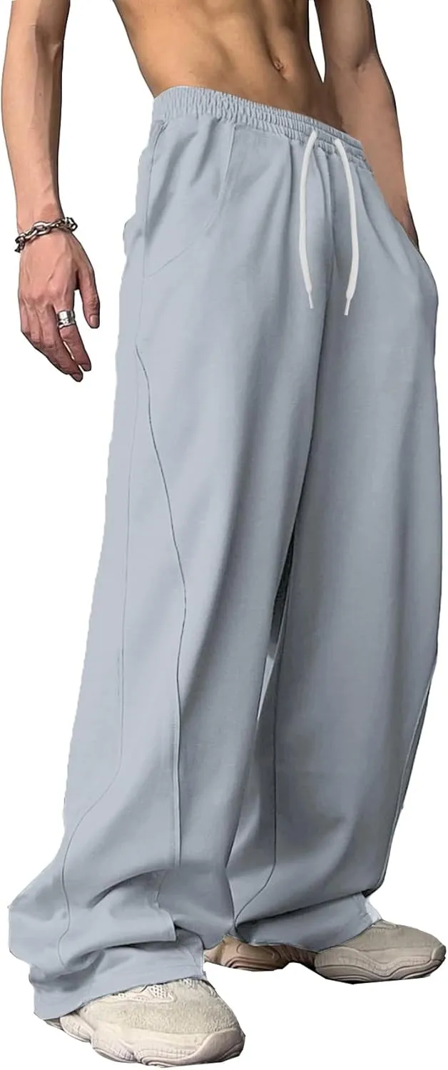 WZIKAI Men's Baggy Sweatpants Elastic Waist Drawstring Wide Leg Sweatpants Casual Loose Baggy Joggers with Pockets