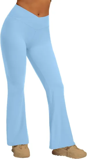YOAKUKA Flare Yoga Leggings for Women Crossover High Waist Tummy Control Bell Bottom Bootcut Gym Work Pants Casual