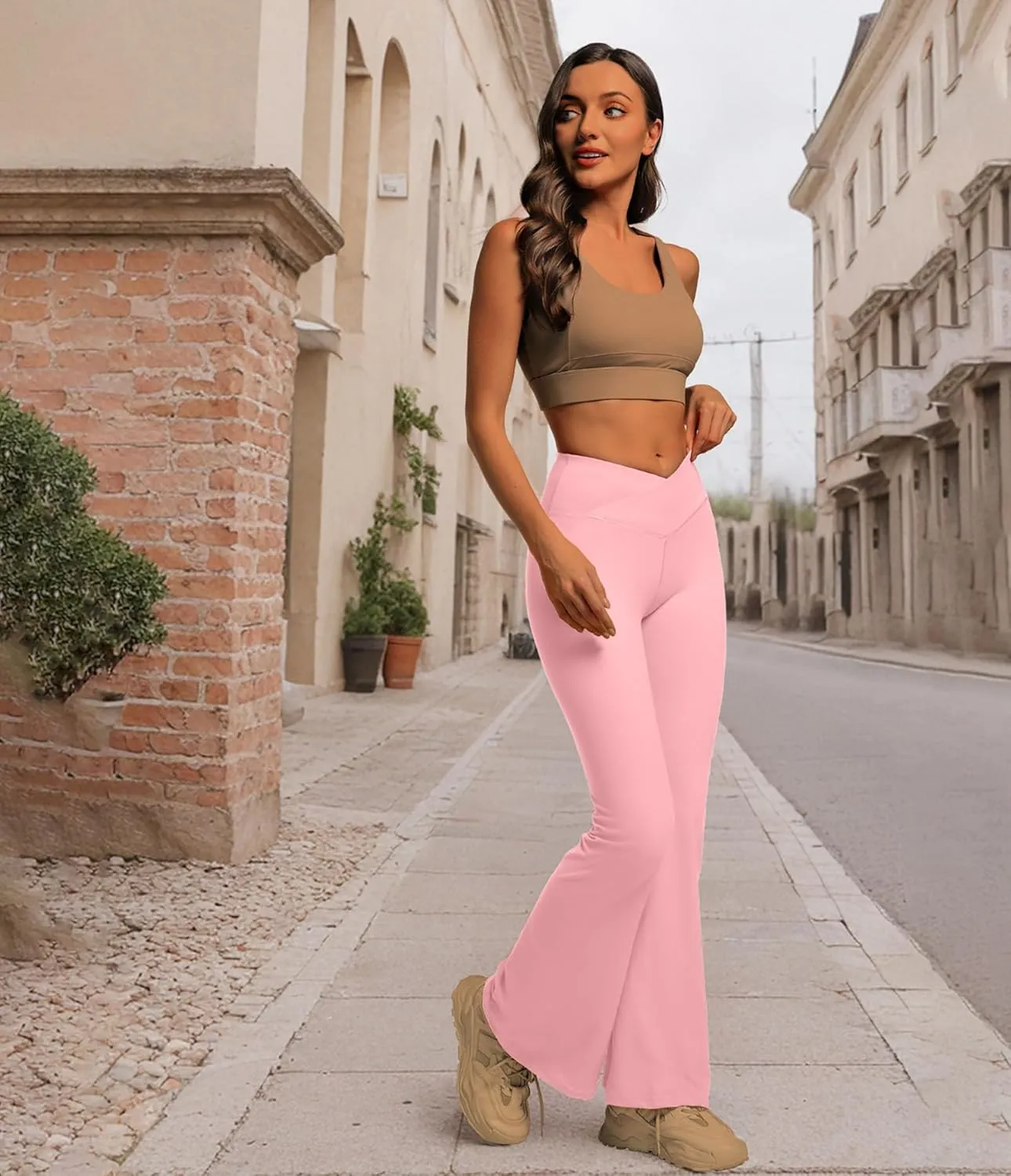YOAKUKA Flare Yoga Leggings for Women Crossover High Waist Tummy Control Bell Bottom Bootcut Gym Work Pants Casual