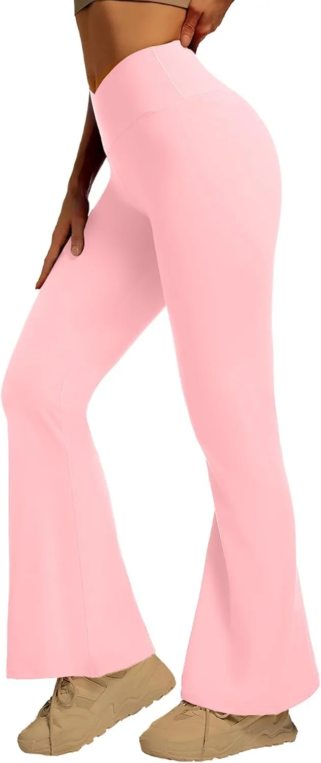 YOAKUKA Flare Yoga Leggings for Women Crossover High Waist Tummy Control Bell Bottom Bootcut Gym Work Pants Casual