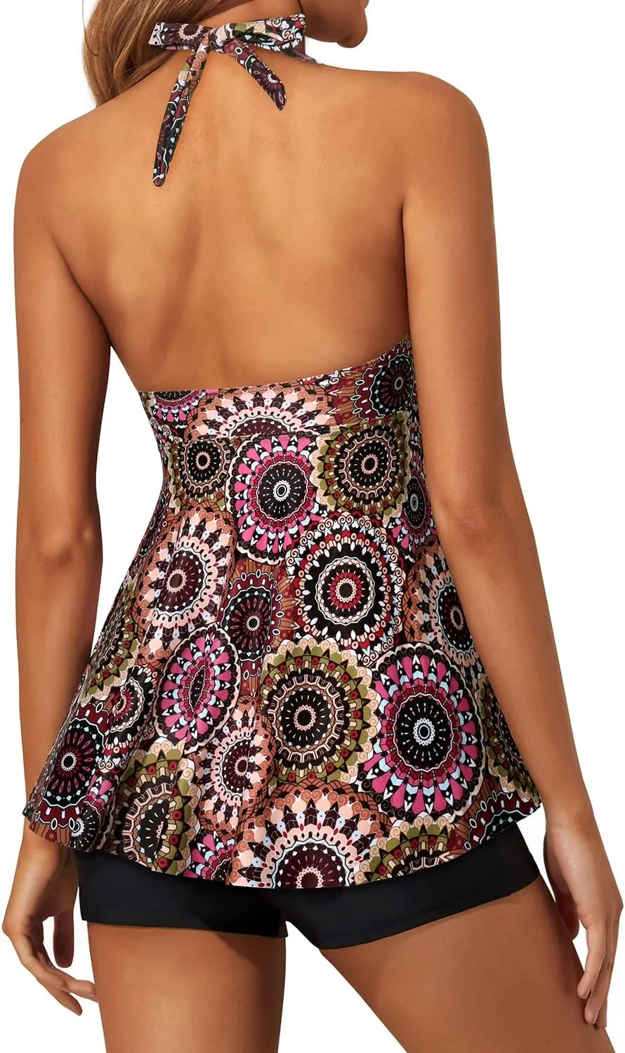 Yonique Two Piece Tankini Swimsuits for Women with Shorts Halter V Neck Bathing Suits Flowy Twist Front Swimwear