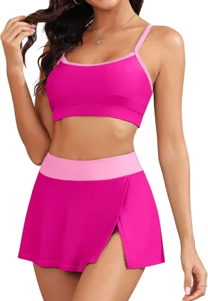 ZAFUL Women High Waisted Bikini Sets Color Block Two Piece Swimsuit Sporty Push Up Bathing Suit with Swim Skirts Swimwear