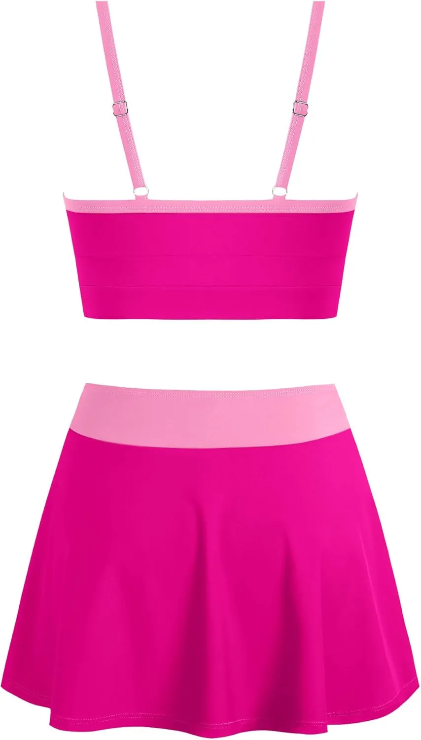 ZAFUL Women High Waisted Bikini Sets Color Block Two Piece Swimsuit Sporty Push Up Bathing Suit with Swim Skirts Swimwear