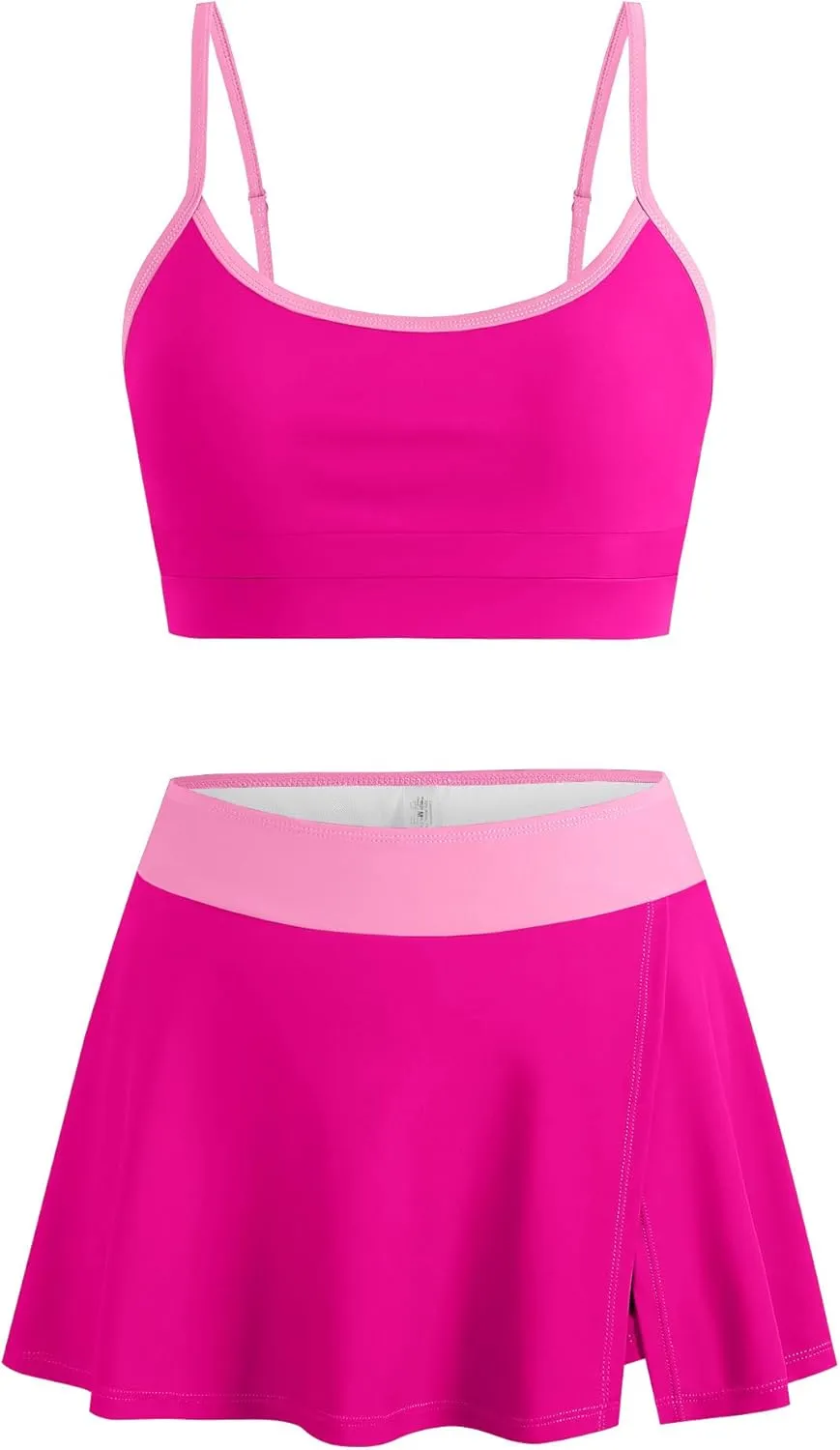 ZAFUL Women High Waisted Bikini Sets Color Block Two Piece Swimsuit Sporty Push Up Bathing Suit with Swim Skirts Swimwear